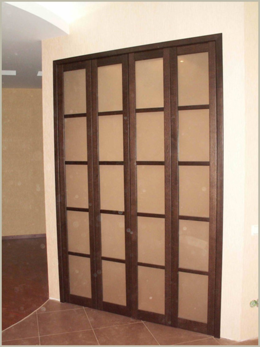 Двери гармошка с матовым стеклом и накладными разделителями Актобе