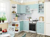 Небольшая угловая кухня в голубом и белом цвете Актобе